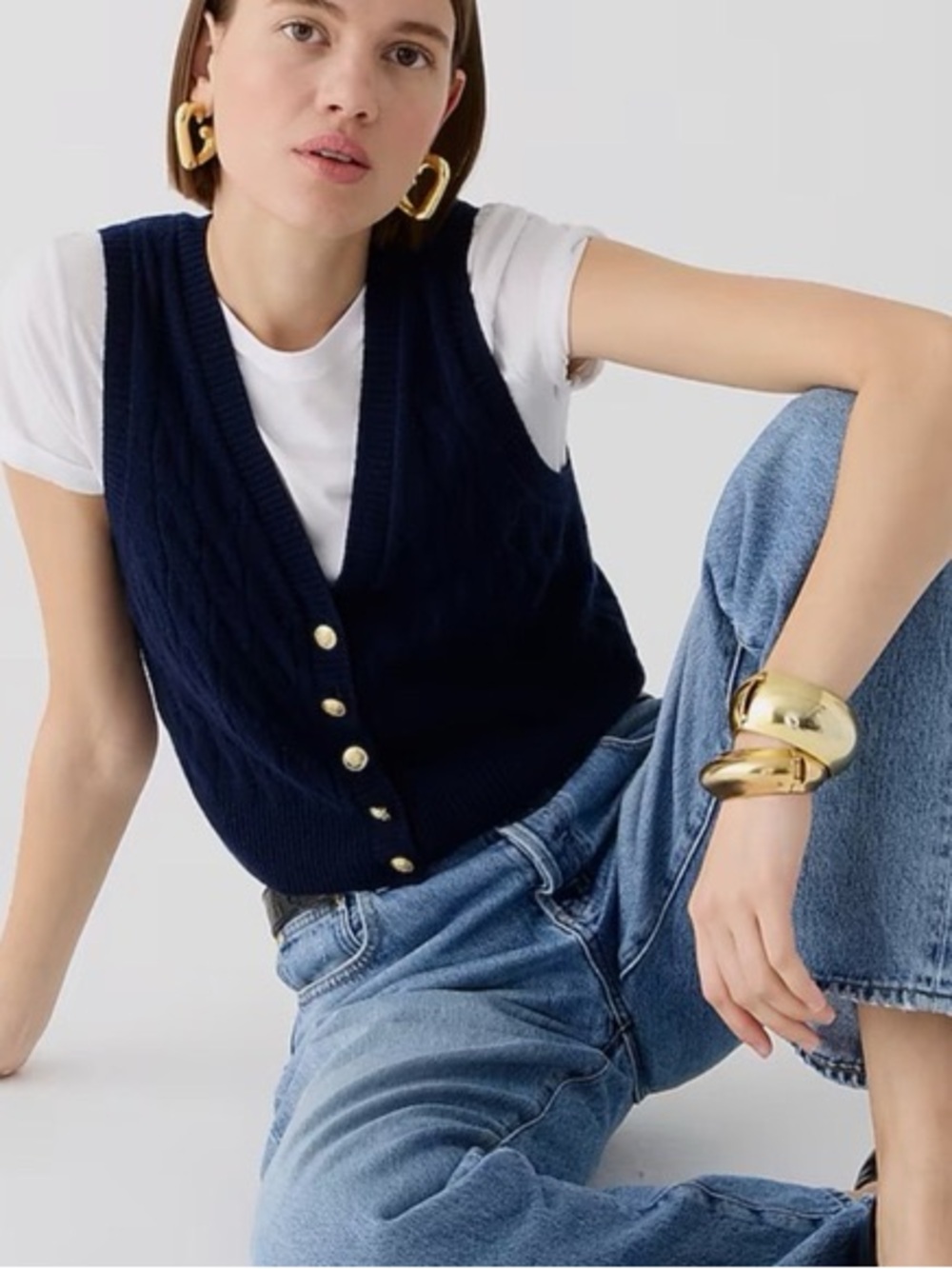 J. Crew Cashmere Cropped Cable-Knit Sweater-Vest in Navy Blue